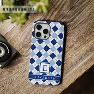 Customisable Light White Dark Blue Argyle Pattern iPhone 15 Pro Max Case