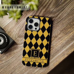 Customisable Light Yellow Black Argyle Pattern iPhone 15 Pro Max Case