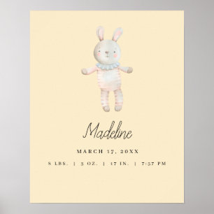 Customisable Light Yellow Pink Bunny Nursery Poster