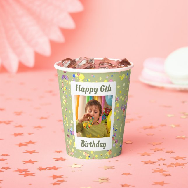 Customisable Lime Cream Green Birthday Confetti Paper Cups (Insitu)