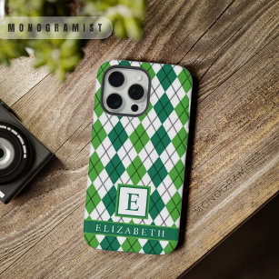 Customisable Lime White Forest Green Argyle  iPhone 15 Pro Max Case
