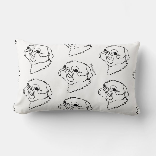 Customisable Line art Pug Lumbar Cushion (Front)