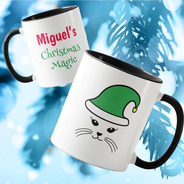 Customisable Little Cat Santa Elf  Mug (Creator Uploaded)