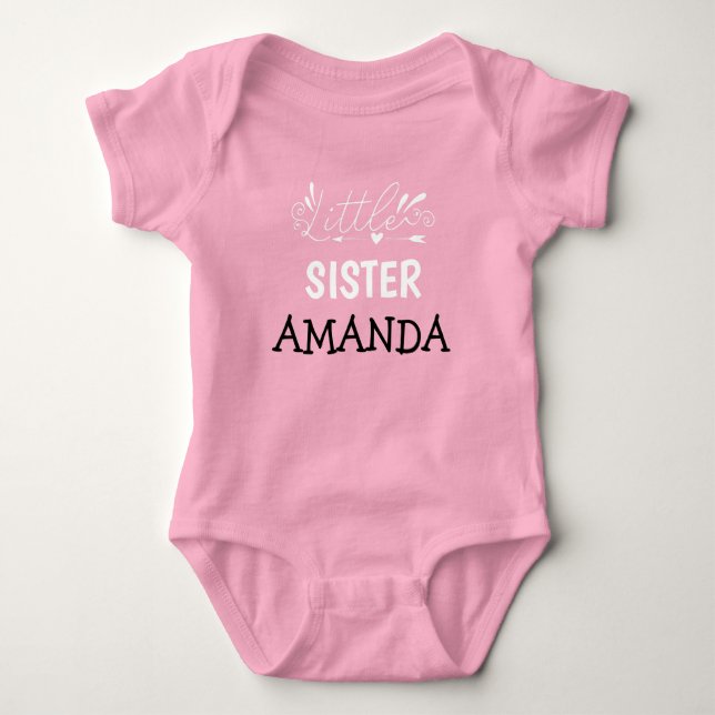 Customisable Little Sister Baby Name infant girl Bodysuit (Front)