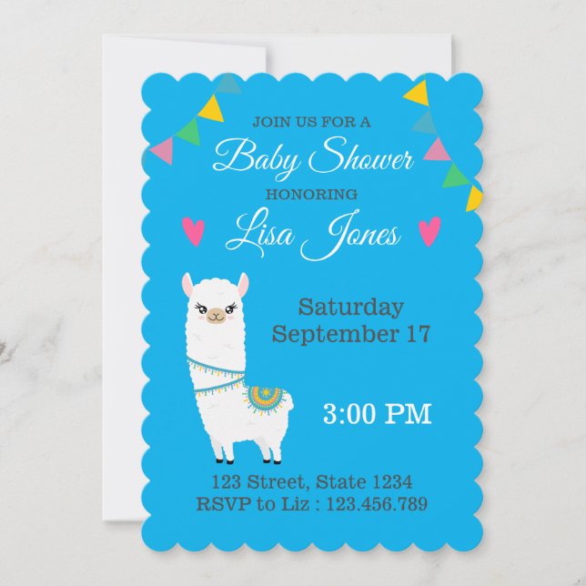 Customisable Llama Baby Shower Invitation (Front)