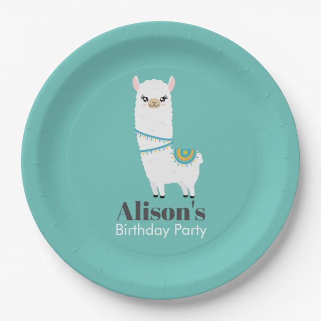 Customisable Llama Birthday Paper Plate (Front)