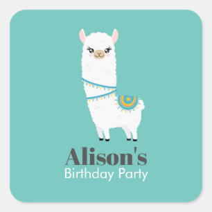 Customisable Llama Birthday Party Square Sticker