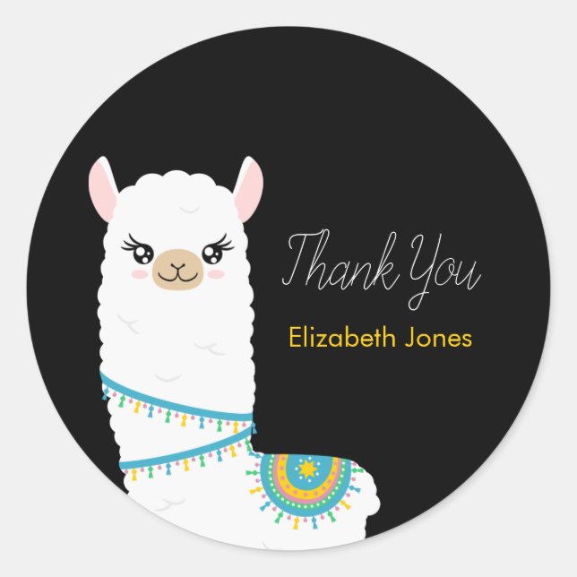 Customisable Llama Thank You Classic Round Sticker (Front)