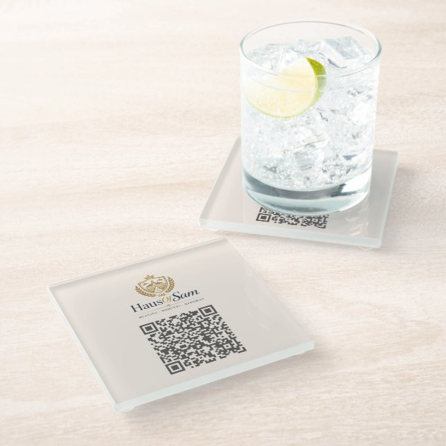 Customisable Logo And QR code Soft Warm Ivory  Glass Coaster (Angled)