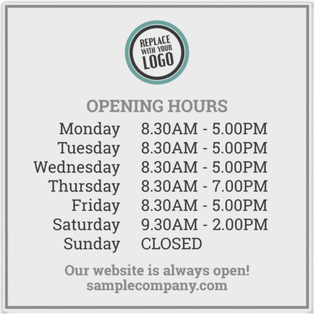 Customisable Logo And Text Business Opening Hours (Front)