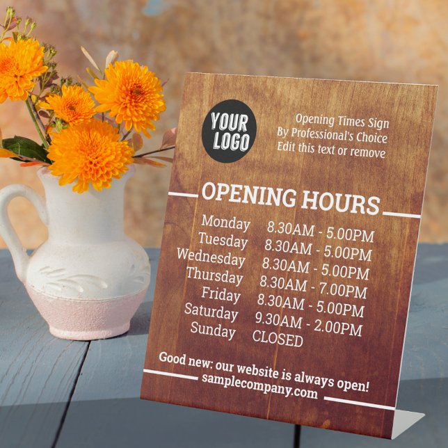 Customisable Logo And Text Business Opening Hours  Pedestal Sign (Creator Uploaded)
