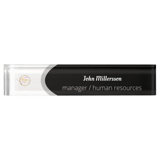 Customisable Logo Large Rectangle Black And White  Nameplate (Front)