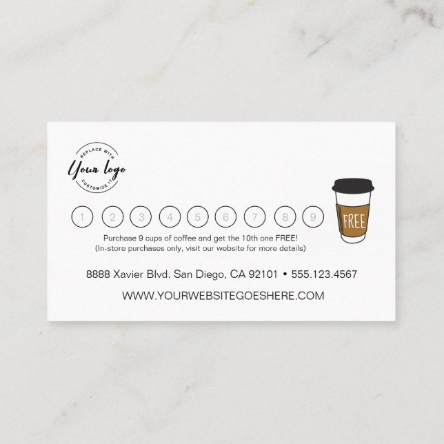 Customisable logo Simple Coffee Business  Loyalty Card (Back)