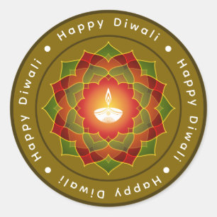 Customisable Lotus Mandala Rangoli Diwali Lamp Classic Round Sticker