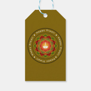 Customisable Lotus Mandala Rangoli Diwali Lamp Gift Tags