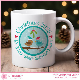 Customisable Love Birds Mistletoe Kisses Coffee Mug