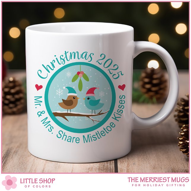 Customisable Love Birds Mistletoe Kisses Coffee Mug (Creator Uploaded)