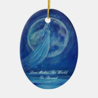 Customisable Love Makes The World Go Round Angel O Ceramic Ornament