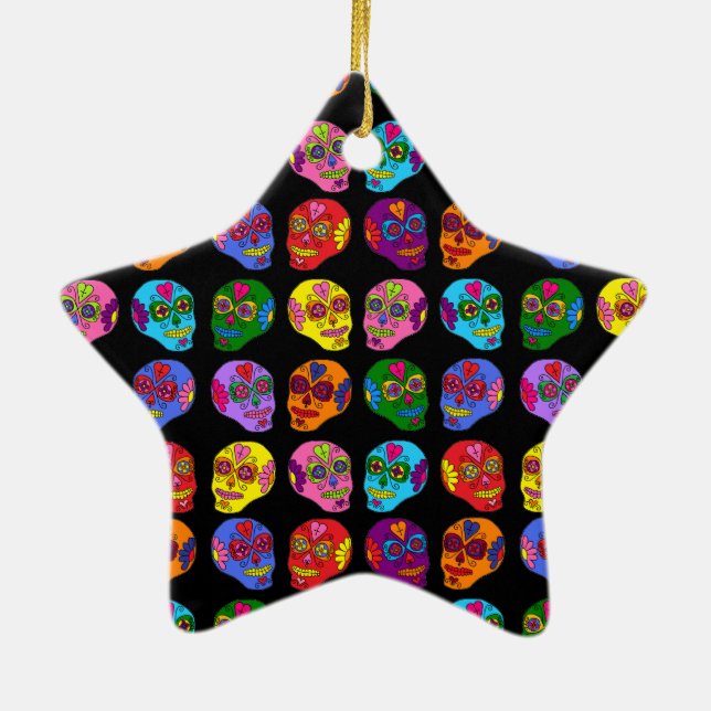 Customisable Lucha Libre Sugar Skulls Ceramic Ornament (Back)