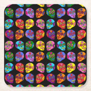 Customisable Lucha Libre Sugar Skulls Square Paper Coaster