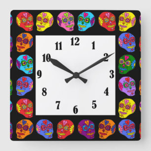 Customisable Lucha Libre Sugar Skulls Square Wall Clock