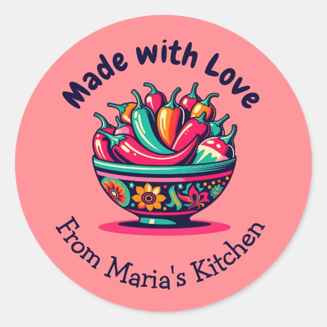 Customisable Made with Love Mexican Chile Kitchen  Classic Round Sticker (Front)