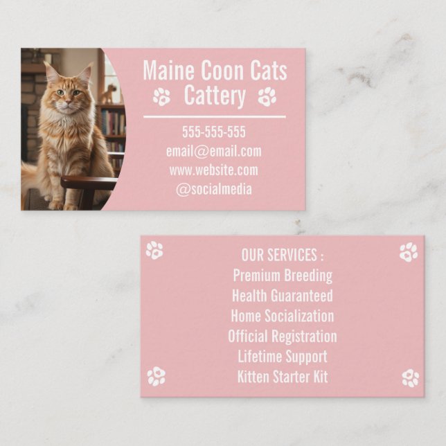 Customisable Maine Coon Cattery Business Cards (Front/Back)