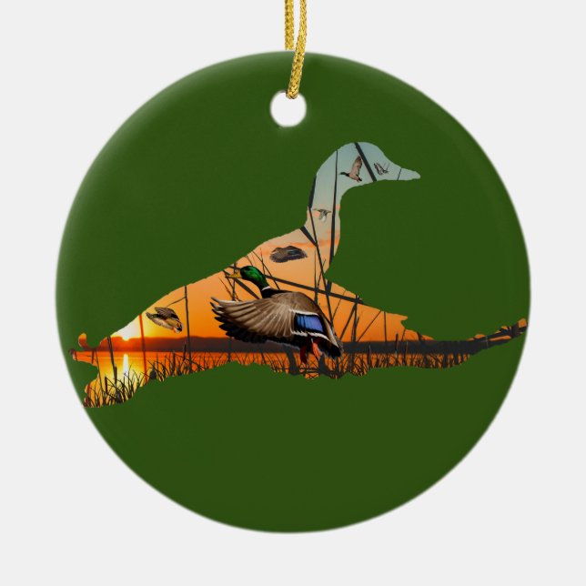 Customisable Mallard Ornament, Flying Duck Ceramic Ornament (Front)