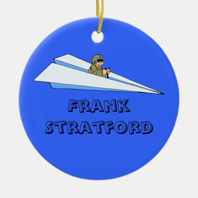 Customisable Man Flying Paper Aeroplane Ceramic Tree Decoration (Front)