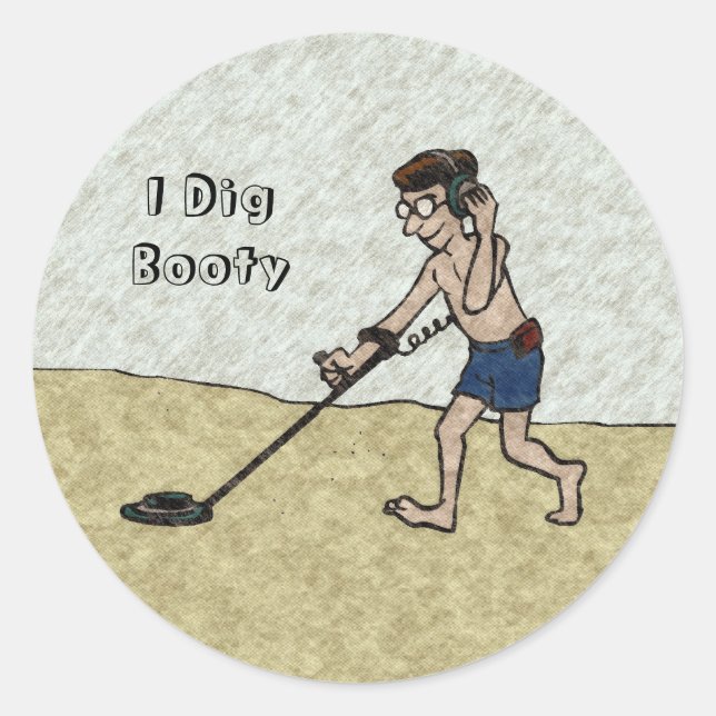 Customisable Man Metal Detecting On Beach Classic Round Sticker (Front)