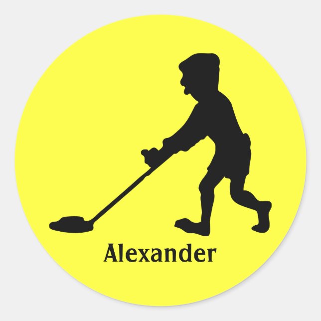 Customisable Man Metal Detecting Silhouette Classic Round Sticker (Front)