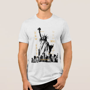 Customisable Manhattan Nyc Mens Liberty Statue Tri-Blend Shirt