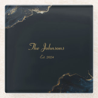 Customisable Marble Pattern, Blue Accent Coaster