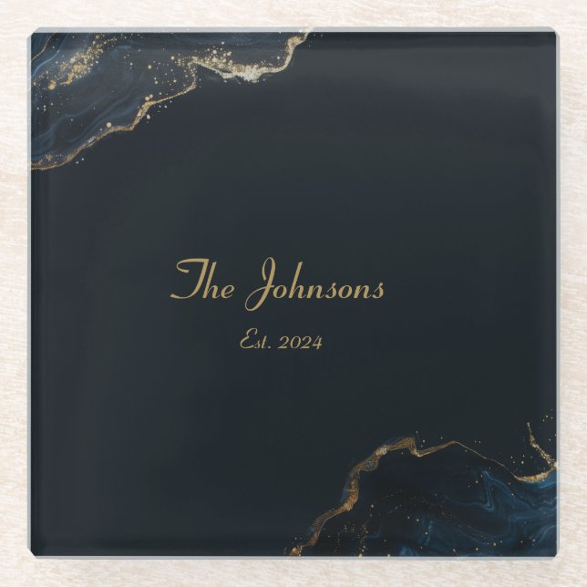 Customisable Marble Pattern, Blue Accent Coaster (Front)