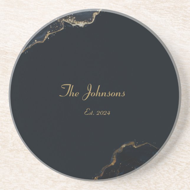 Customisable Marble Pattern, Blue Accent Coaster (Front)