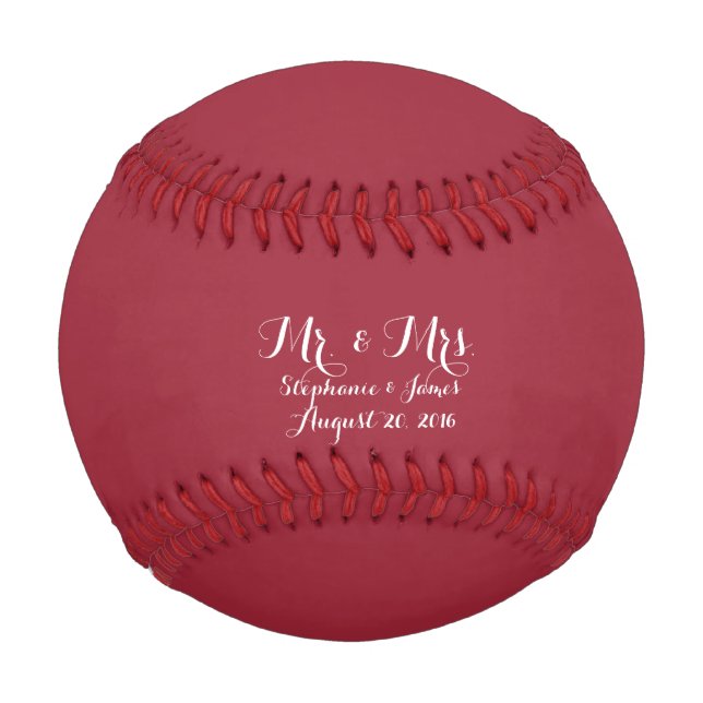 Customisable Maroon Couple Mr. And Mrs. Wedding Baseball (Front)