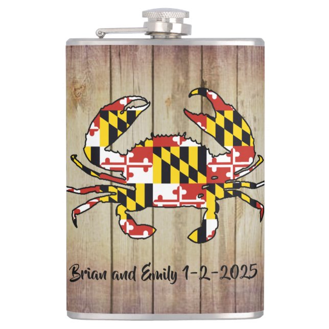 Customisable Maryland flag wood flask (Front)