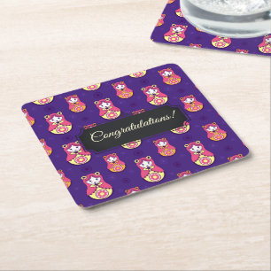 Customisable Matreshka Square Paper Coaster