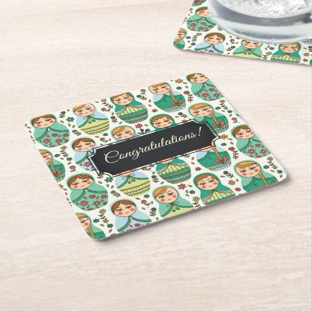 Customisable Matreshka Square Paper Coaster (Angled)