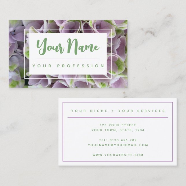 Customisable Mauve & Green Floral Business Card (Front/Back)