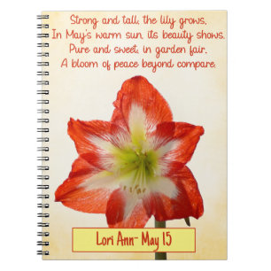 Customisable May Birth Flower Notebook - Lily