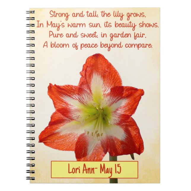 Customisable May Birth Flower Notebook - Lily  (Front)