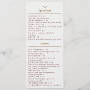 Customisable Menu for Seafood Restaurant