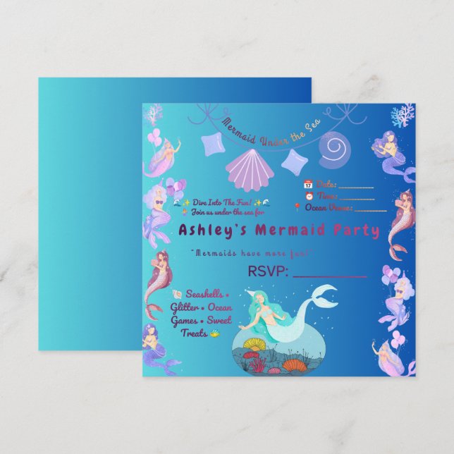 Customisable Mermaid Birthday Invite – Perfect for (Front/Back)