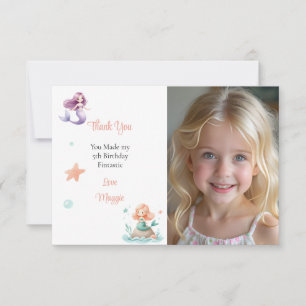 Customisable Mermaid Birthday Photo Thank You Card