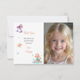 Customisable Mermaid Birthday Photo Thank You Card