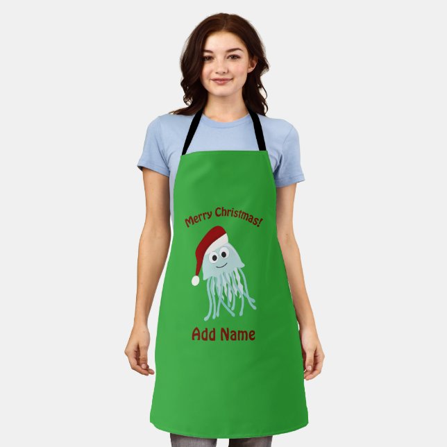 Customisable Merry Christmas Jellyfish Apron (Worn)