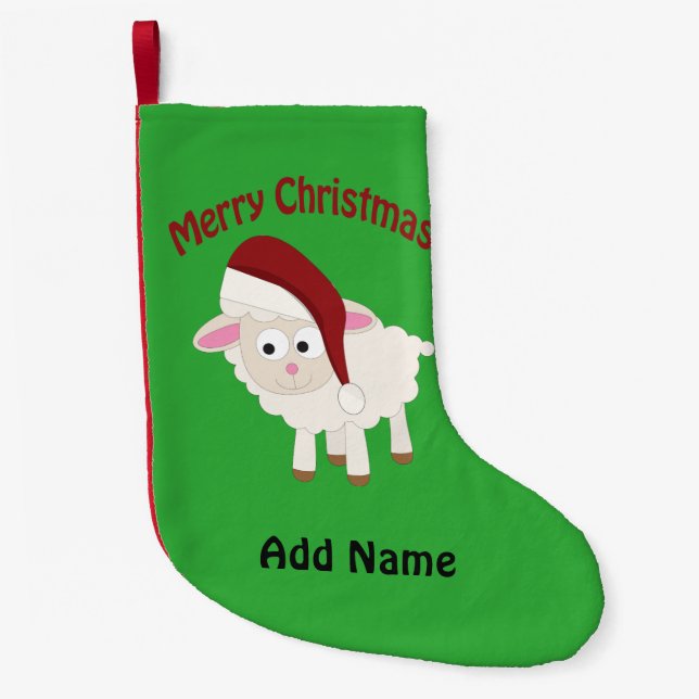 Customisable Merry Christmas Lamb Small Christmas Stocking (Front)