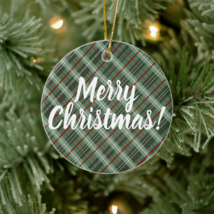 Customisable Merry Christmas Plaid Ceramic Ornament