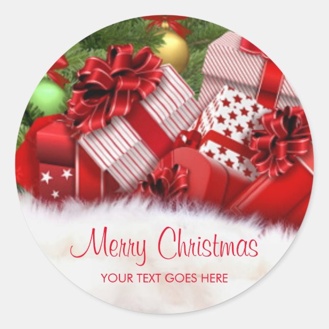 Customisable Merry Christmas Text Gifts Template Classic Round Sticker (Front)